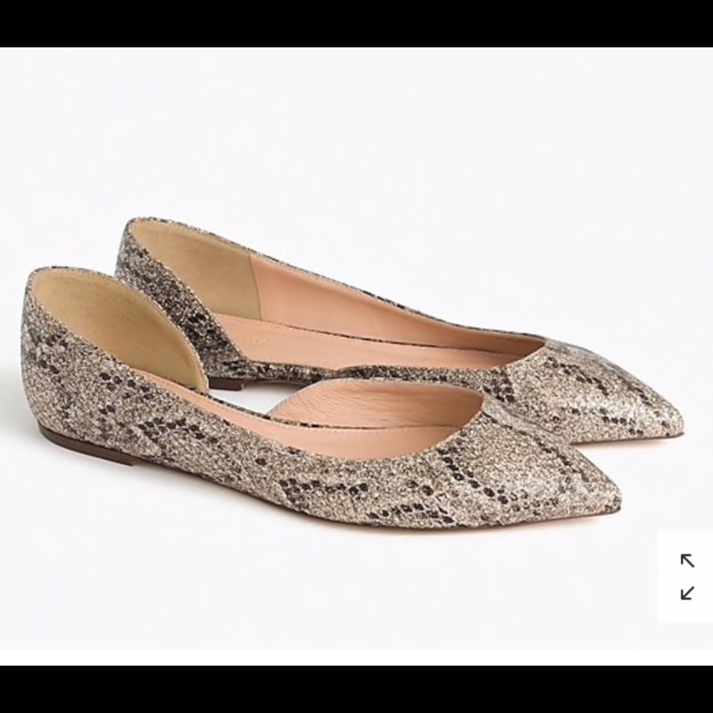 J Crew Audrey Glitter Flats - 7M - Gold Snakeskin